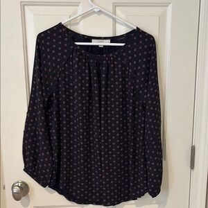 LOFT Women's Black and Red Patterned Top